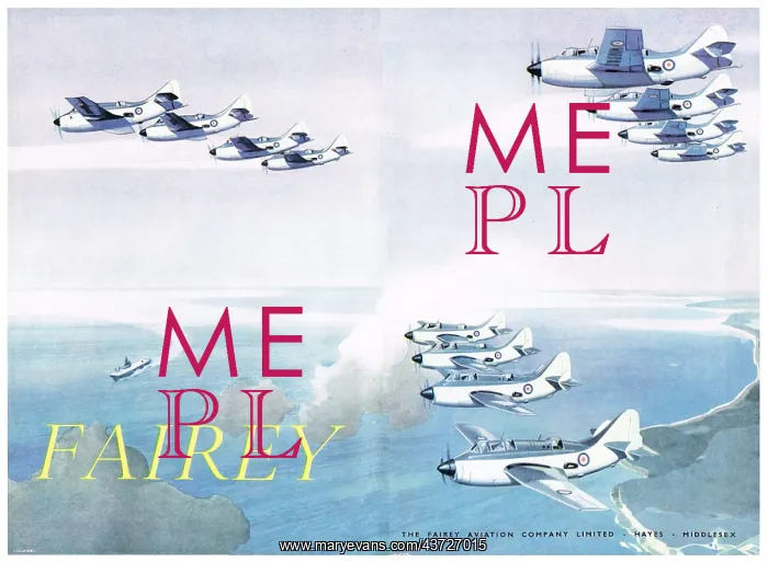 : Fairey Gannets In Formation With Carrier & Coastline : Fairey Gannets In Formation With Carrier & Coastline