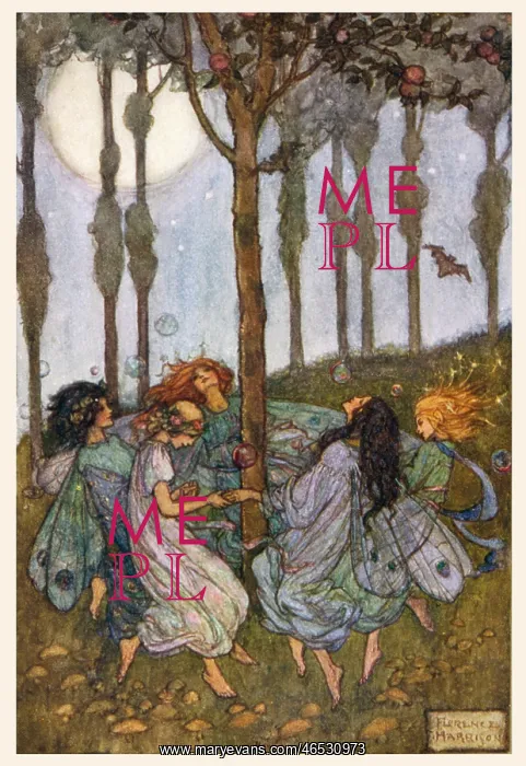 : Fairies dancing in a circle beneath the trees : Fairies dancing in a circle beneath the trees