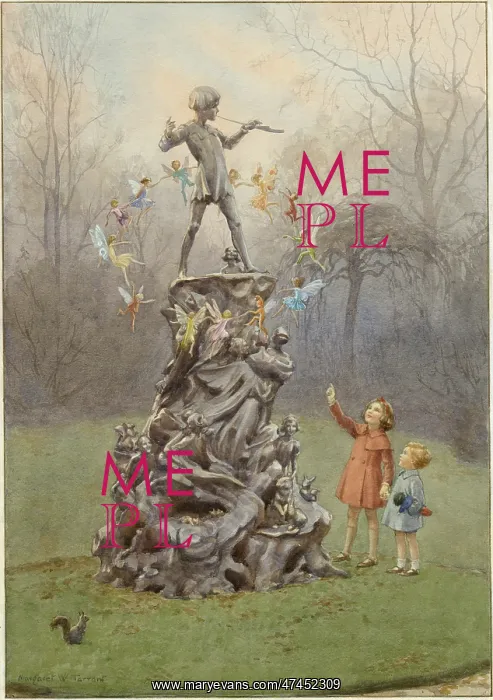 : Fairies flying round statue of Peter Pan : Fairies flying round statue of Peter Pan