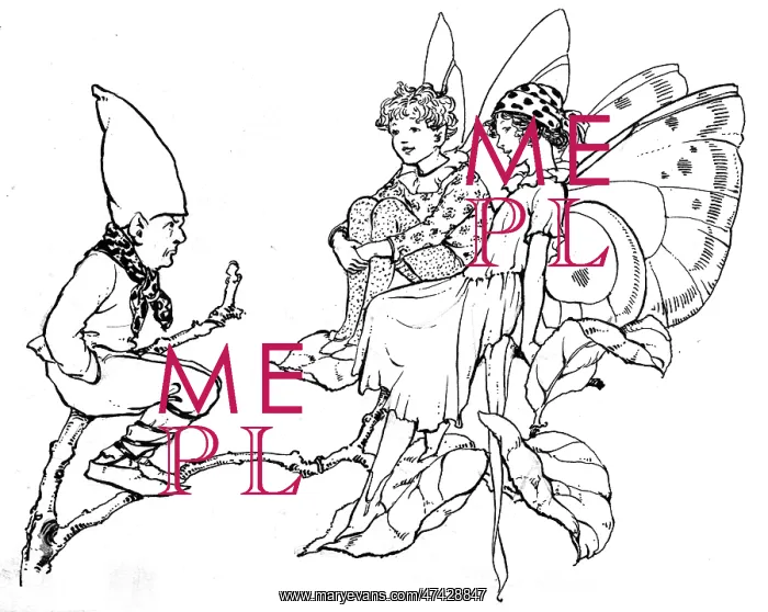 : Two fairies and gnome on a branch : Two fairies and gnome on a branch