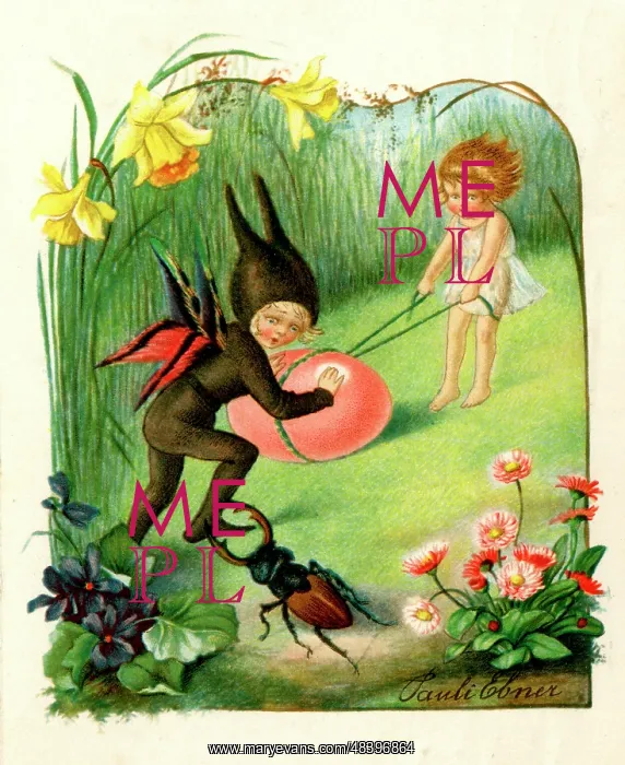  : Fairy and child with Easter egg and stag beetle