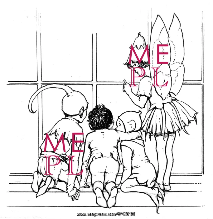 : Fairy and elves at window : Fairy and elves at window