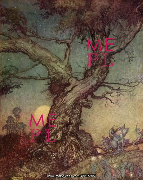 : Fairy folk by an old gnarled tree - Arthur Rackham : Fairy folk by an old gnarled tree - Arthur Rackham