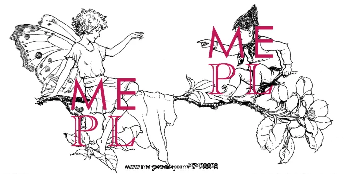 : Fairy and gnome on apple blossom branch : Fairy and gnome on apple blossom branch