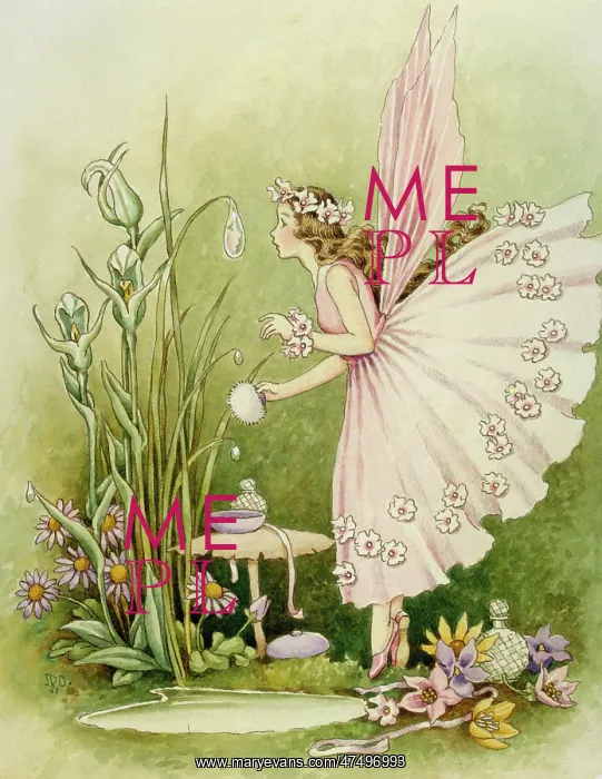 : Fairy looking in a dewdrop mirror : Fairy looking in a dewdrop mirror