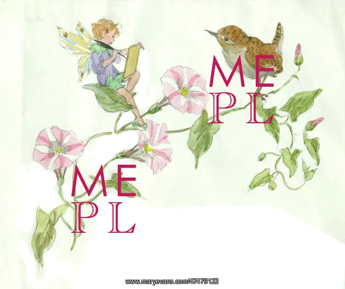  : Fairy sitting on a leaf sketching a wren