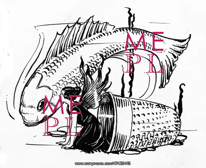 : Fairy in a thimble with a fish swimming by : Fairy in a thimble with a fish swimming by