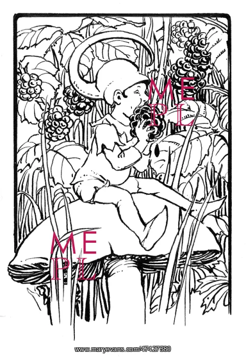 : Fairy on toadstool eating a blackberry : Fairy on toadstool eating a blackberry