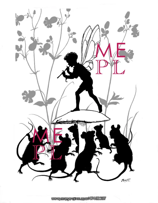 : Fairy on toadstool with mice all around : Fairy on toadstool with mice all around