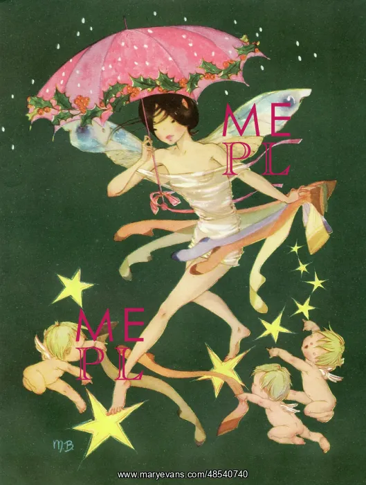 : Fairy walking on stars holding an umbrella : Fairy walking on stars holding an umbrella