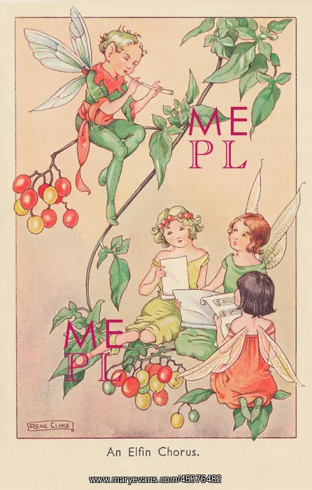 : Fairyland. An Elfin Chorus. A fairy choir accompanied by a fairy piper. Artist: Rene Cloke : Fairyland. An Elfin Chorus. A fairy choir accompanied by a fairy piper. Artist: Rene Cloke