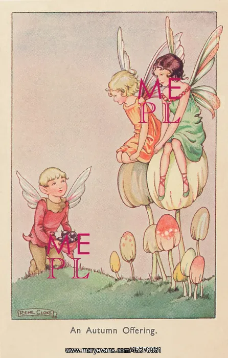 : Fairyland. An Autumn Offering. A fairy offering his hatful of berries to : Fairyland. An Autumn Offering. A fairy offering his hatful of berries to