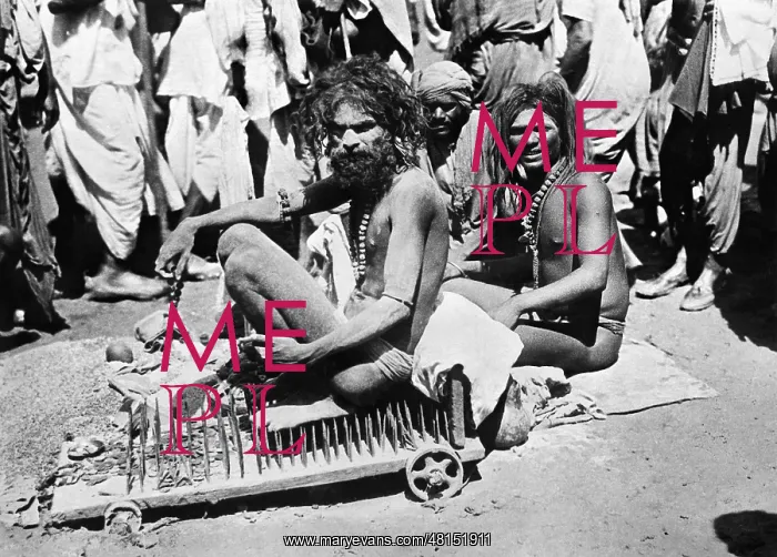 : Fakir on a board filled with nails : Fakir on a board filled with nails