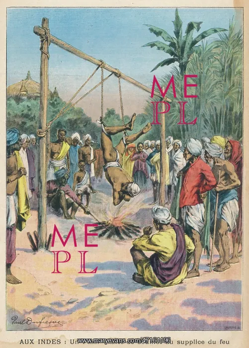 : Fakir hanging over a fire, India : Fakir hanging over a fire, India