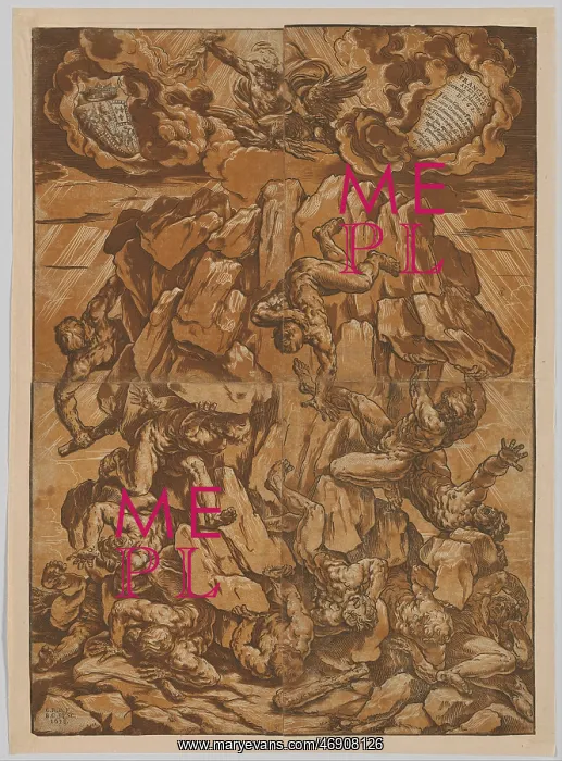 : Fall of the Giants, 1638, Chiaroscuro woodcut : Fall of the Giants, 1638, Chiaroscuro woodcut