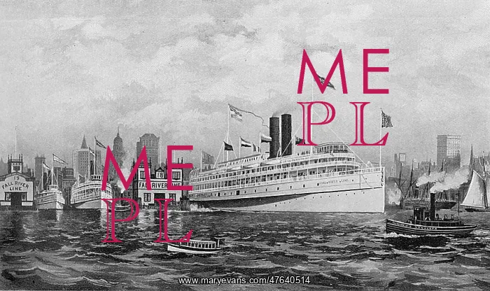 : Fall River Line steamer setting off from New York, USA : Fall River Line steamer setting off from New York, USA