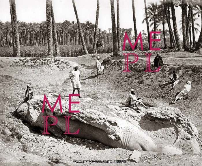 : The fallen statue of Seostris, Memphis, Egypt, circa 1880s : The fallen statue of Seostris, Memphis, Egypt, circa 1880s