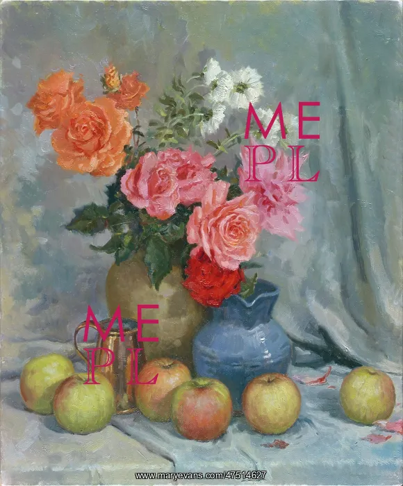 : Fallers All! ' vase of flowers with apples : Fallers All! ' vase of flowers with apples