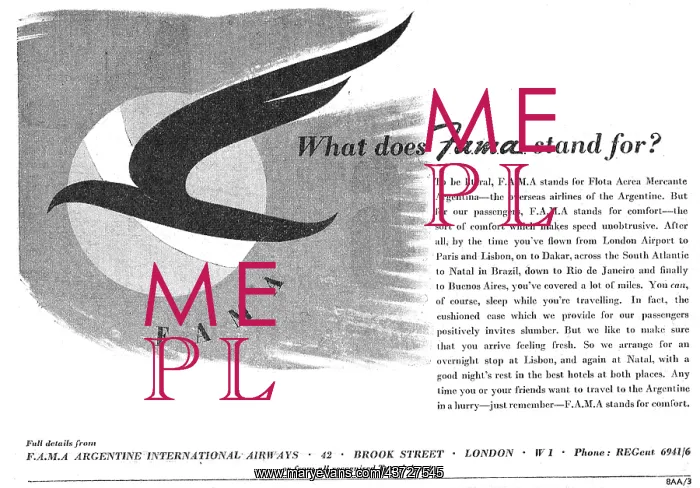 : FAMA Argentine Airlines 1948 Advert : FAMA Argentine Airlines 1948 Advert