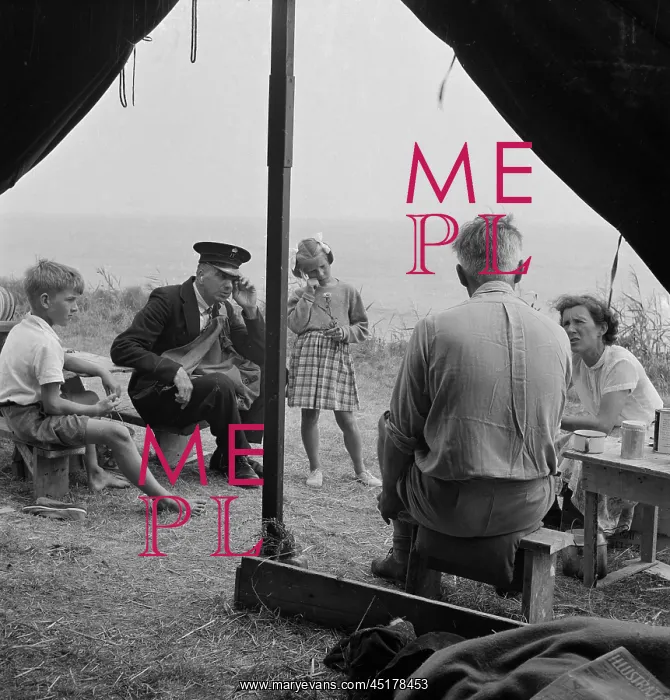 : Family. A view from under a tent canopy to people sitting on small wooden benches : Family. A view from under a tent canopy to people sitting on small wooden benches