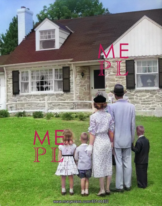 : Family of Five with Backs To Camera on Lawn Looking : Family of Five with Backs To Camera on Lawn Looking
