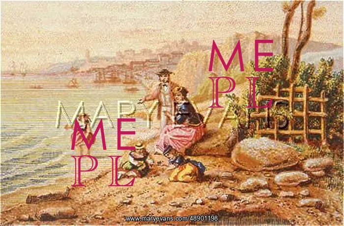 : FAMILY ON BEACH 1850S : FAMILY ON BEACH 1850S