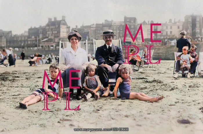 : Family on Beach - circa 1920 : Family on Beach - circa 1920
