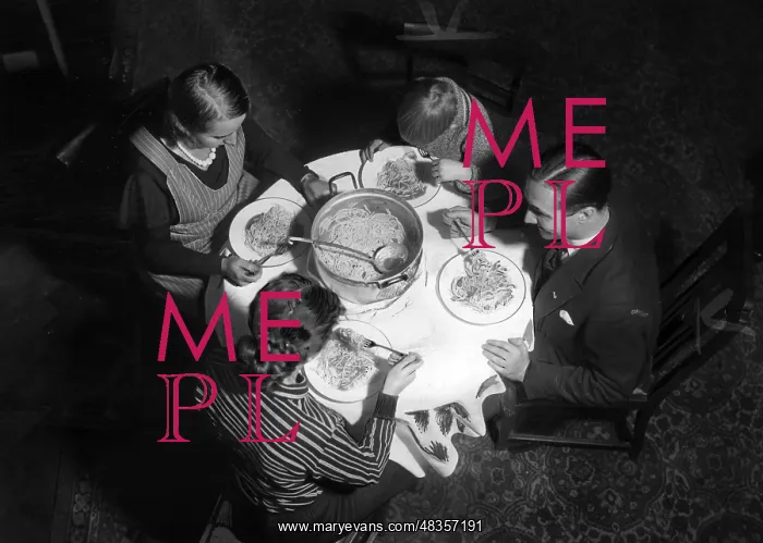 : Family eating stew : Family eating stew