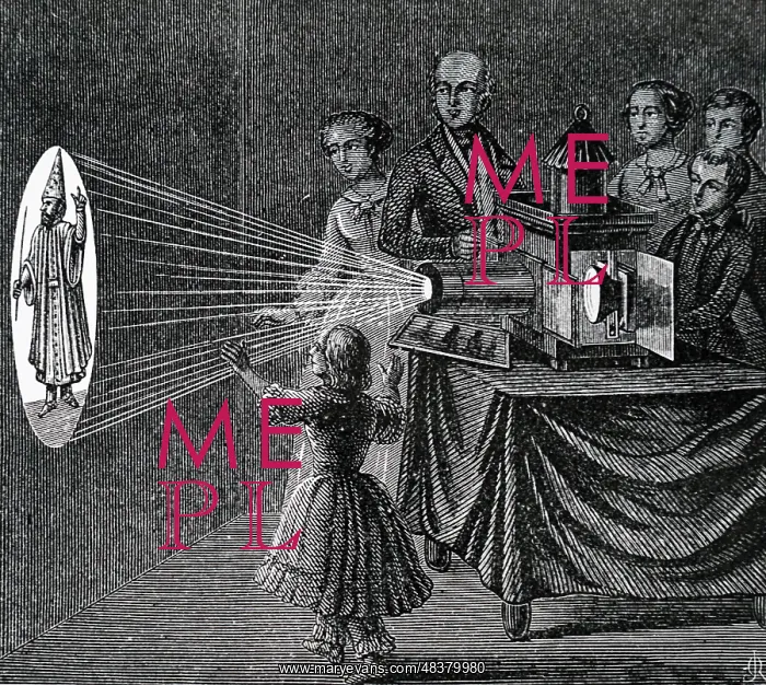 : A family enjoying a magic lantern show : A family enjoying a magic lantern show