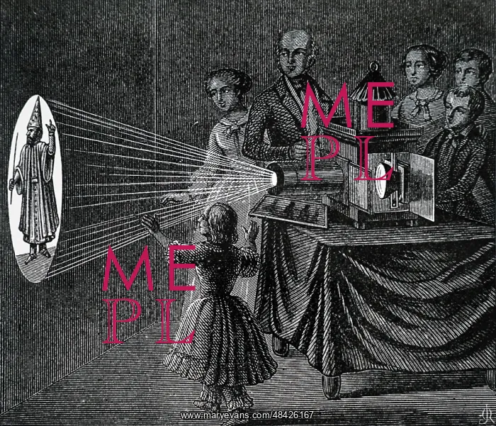 : A family enjoying a magic lantern show : A family enjoying a magic lantern show