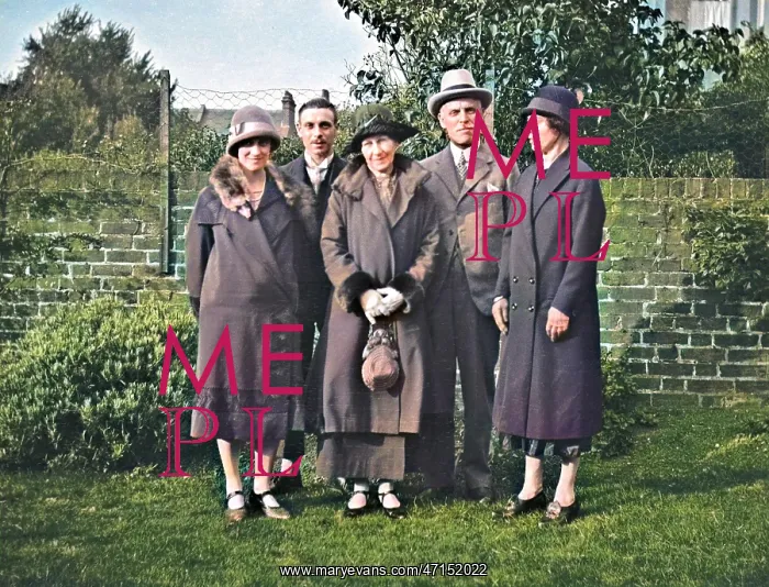 : Family group of five in a garden : Family group of five in a garden