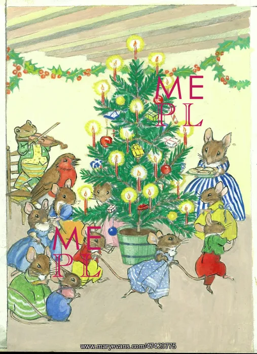 : A family of mice playing around the christmas tree : A family of mice playing around the christmas tree