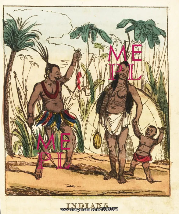 : Family of Native Americans before a teepee in a jungle : Family of Native Americans before a teepee in a jungle