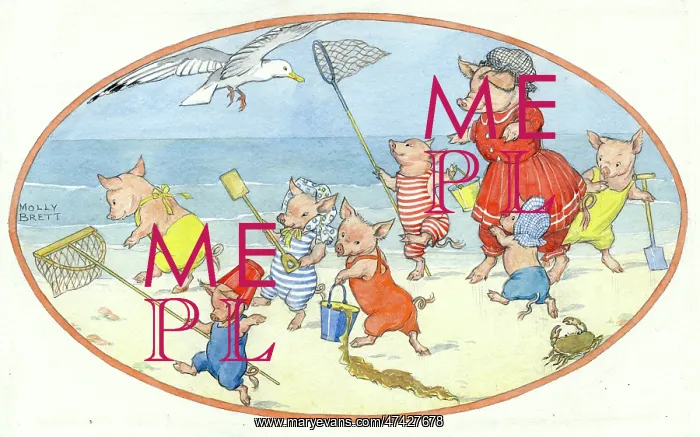 : Family of pigs at the seaside : Family of pigs at the seaside