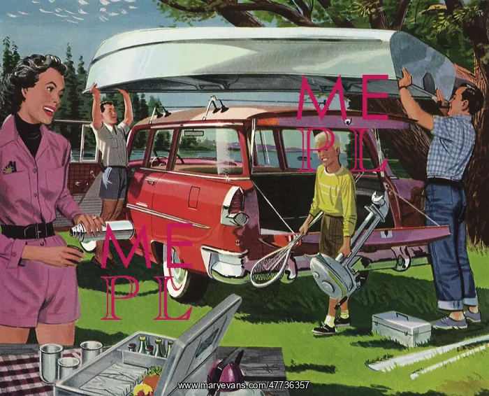 : Family unloading Camping Material from Station Wagon : Family unloading Camping Material from Station Wagon