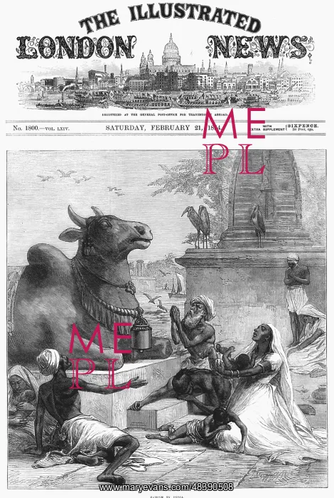 : Famine in Bengal, India. Praying to Nandi for : Famine in Bengal, India. Praying to Nandi for