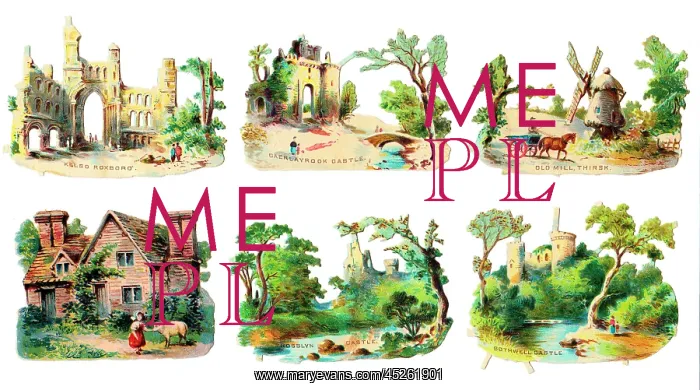 : Famous buildings on six Victorian scraps : Famous buildings on six Victorian scraps