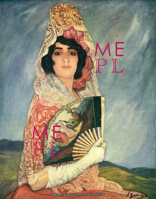 : The Fan. A portrait oil painting of a young Spanish lady wearing a decorative dress : The Fan. A portrait oil painting of a young Spanish lady wearing a decorative dress