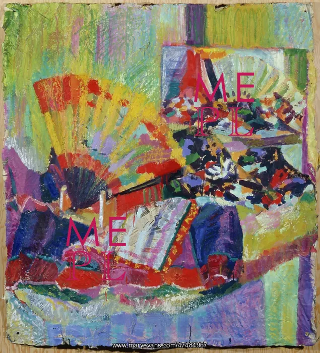 : Fan – still life with coloured fan etc : Fan – still life with coloured fan etc