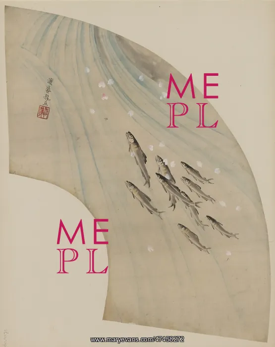 : Fan-shaped drawing of fish swimming upstream : Fan-shaped drawing of fish swimming upstream