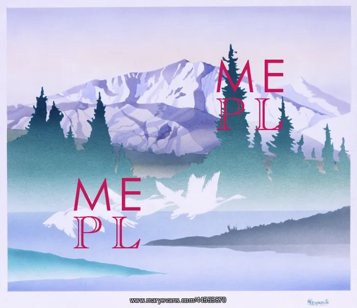 : Fantasy Landscape - Geese flying over snowy scene : Fantasy Landscape - Geese flying over snowy scene
