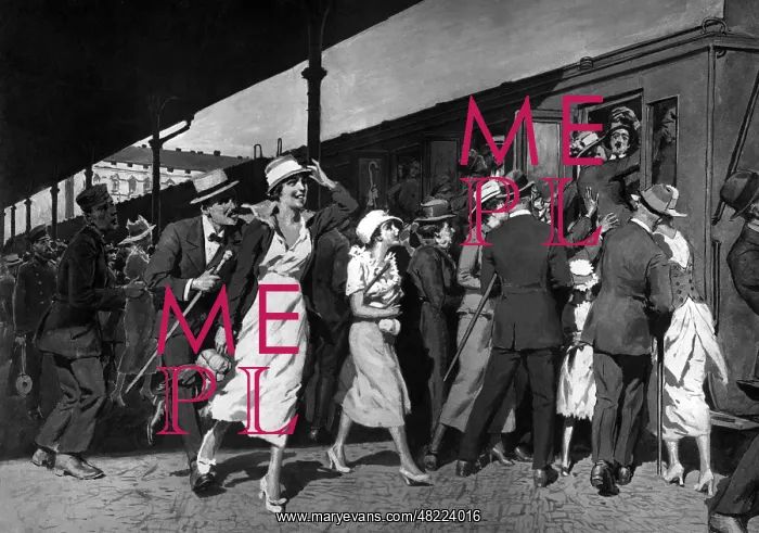 : Farewell scene at the train station, 1919 : Farewell scene at the train station, 1919