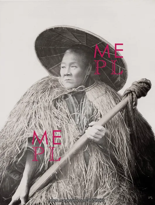 : Farm worker or coolie with grass coat, Japan : Farm worker or coolie with grass coat, Japan
