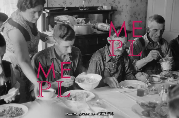 : Farm workers dinner during wheat harvest time : Farm workers dinner during wheat harvest time