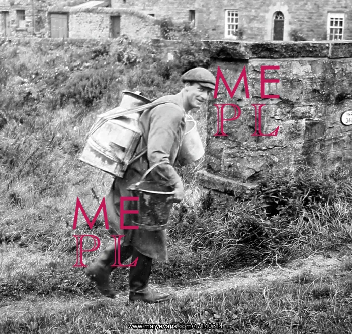 : Farmer with milk back-can, Swaledale, Yorkshire 40s - 50s : Farmer with milk back-can, Swaledale, Yorkshire 40s - 50s