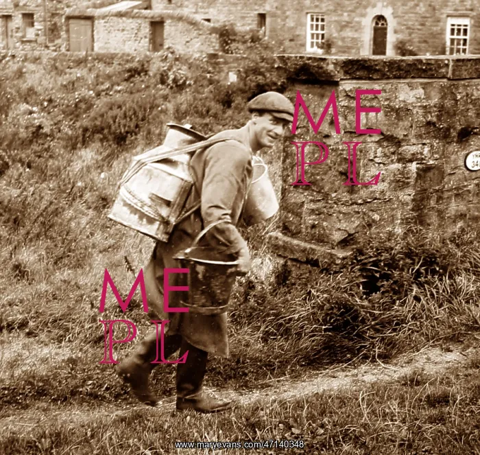 : Farmer with milk back-can, Swaledale, Yorkshire 40s - 50s : Farmer with milk back-can, Swaledale, Yorkshire 40s - 50s
