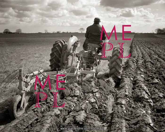 : Farmer on Tractor Plowing a Field : Farmer on Tractor Plowing a Field