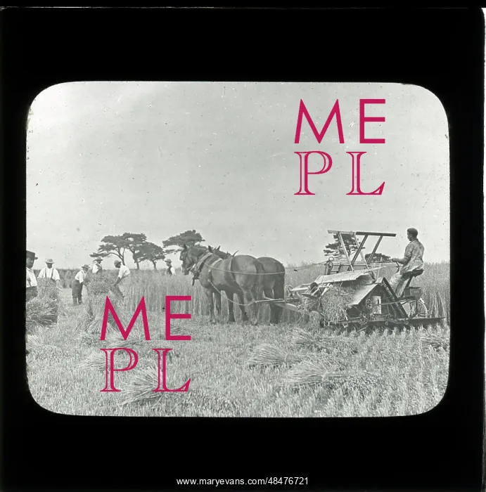: Farming: Haymaking - Harvesting: Horse-Drawn Bailing Machine : Farming: Haymaking - Harvesting: Horse-Drawn Bailing Machine