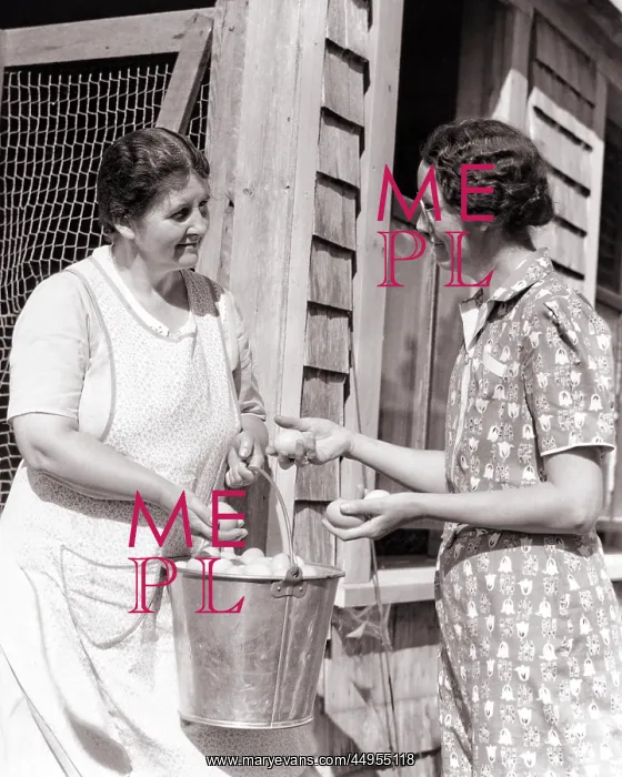 : Two farming women with eggs : Two farming women with eggs
