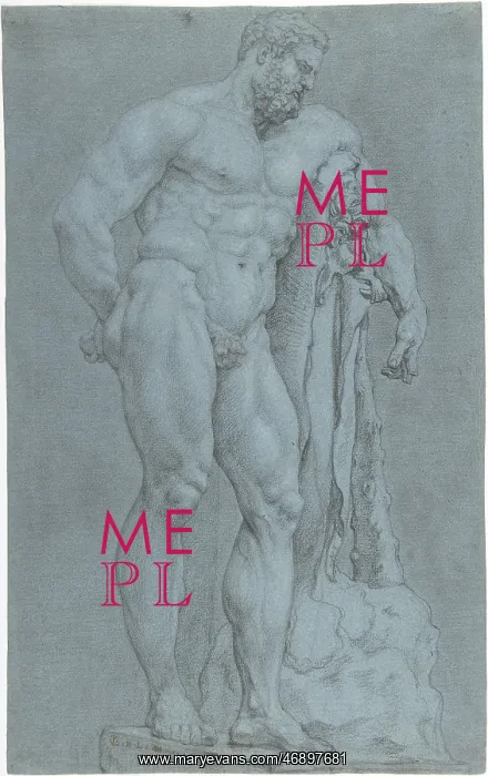 : The Farnese Hercules, 1639, Black chalk heightened : The Farnese Hercules, 1639, Black chalk heightened